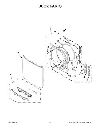 Door Parts Diagram and Parts List for YMED5500FC2  Maytag Dryer