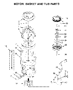 Motor, basket and tub parts Diagram and Parts List for 7MMVWB855EC3  Maytag Washer