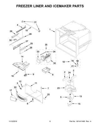 Freezer Liner And Icemaker Parts Diagram and Parts List for MFF2558FEZ04  Maytag Refrigerator