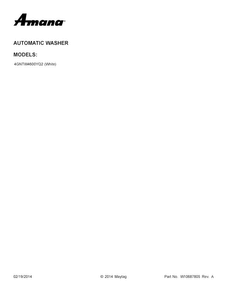 Cover Sheet Diagram and Parts List for 4GNTW4600YQ2  Amana Washer