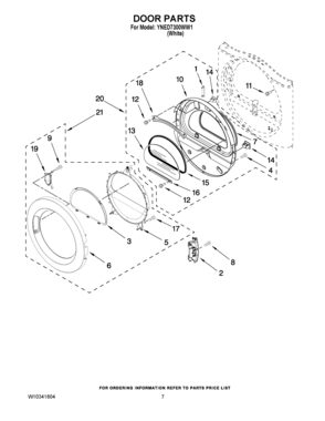 04 - DOOR PARTS Diagram and Parts List for YNED7300WW1  Maytag Dryer