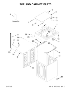 Top And Cabinet Parts Diagram and Parts List for NTW4655EW0  Amana Washer
