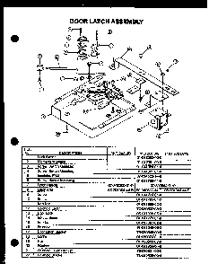 Door Latch Assembly Diagram and Parts List for PHO203UWW  Amana Wall Oven