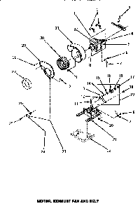 Motor, Exhaust Fan & Belt Diagram and Parts List for LG4429L P1158901WL Amana Dryer