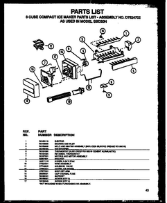 8 Cube Compact Ice Maker Diagram and Parts List for SBI20NW-P1162902WW  Amana Refrigerator