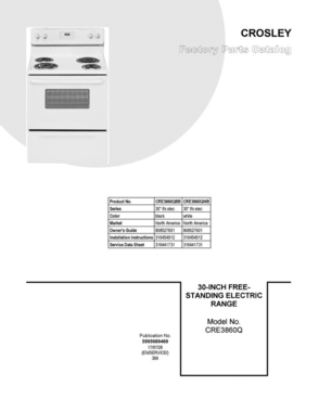 01 - Cover Sheet Diagram and Parts List for CRE3860QBB  Crosley Range