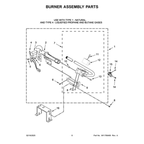 Burner Assembly Parts Diagram and Parts List for MGD7230HC4  Maytag Dryer