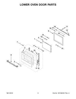 Lower Oven Door Parts Diagram and Parts List for JJW2827IL00  Maytag Wall Oven