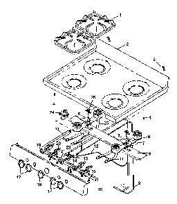 Main Top Assembly - Open Burners Diagram and Parts List for RLN345UL P1143176NL Caloric Range