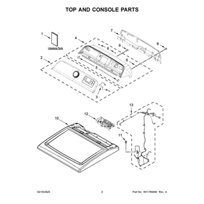 Top And Console Parts Diagram and Parts List for MGD7230HC4  Maytag Dryer
