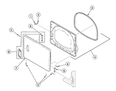 Door Assy Diagram and Parts List for SDGY09LF  Speed Queen Dryer