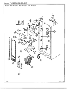 Freezer Compartment Diagram and Parts List for 62163-0A  Admiral Refrigerator