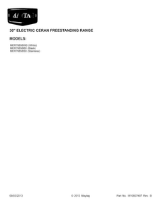 Cover Sheet Diagram and Parts List for MER7685BB0  Maytag Range