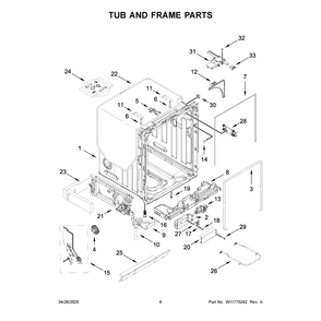 Tub And Frame Parts Diagram and Parts List for JDTS3924SP0  Jenn-Air Dishwasher