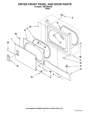 02 - DRYER FRONT PANEL AND DOOR PARTS Diagram and Parts List for YMET3800XW0  Maytag Washer Dryer Combo