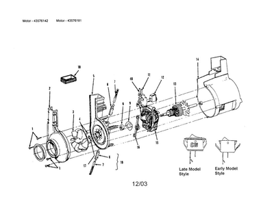 Motor Diagram and Parts List for 43576142  Hoover Upright Vacuum