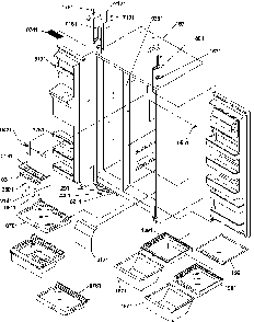 Refrigerator/freezer /shelves, Lights, & Hinges Diagram and Parts List for SXD322L-P1305703WL  Amana Refrigerator