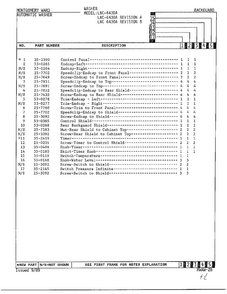 Backguard Page 2 Diagram and Parts List for 6430 LOT A REV B Norge Washer