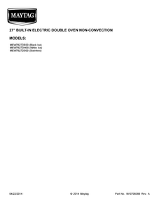 Cover Sheet Diagram and Parts List for MEW7627DS00  Maytag Wall Oven