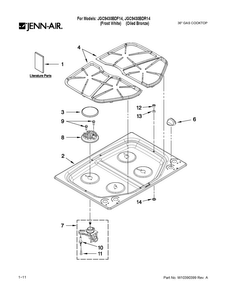 Cooktop, Burner And Grate Parts Diagram and Parts List for JGC9430BDF14  Jenn-Air Cooktop