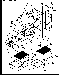 Refrigerator Shelving And Drawers Diagram and Parts List for SQD25MB3W-P1153404WW  Amana Refrigerator