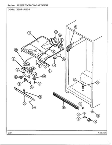 Fresh Food Compartment Diagram and Parts List for 19153-1  Admiral Refrigerator