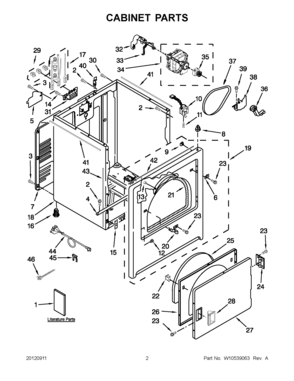 01 - CABINET PARTS Diagram and Parts List for YMEDC200XW2  Maytag Dryer