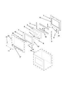 Upper Oven Door Diagram and Parts List for JJW3830WP02  Jenn-Air Wall Oven