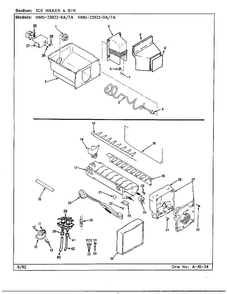 Ice Maker & Bin Diagram and Parts List for 23922-0A  Admiral Refrigerator