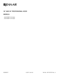 Cover Sheet Diagram and Parts List for JXU9130WP1  Jenn-Air Range Hood