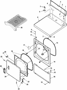 Door And Front, Access, And Top Panels Diagram and Parts List for LGD65AW-PLGD65AW  Amana Dryer