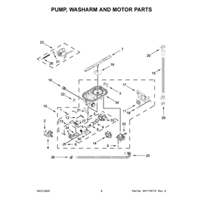 Pump, Washarm And Motor Parts Diagram and Parts List for MDTS7024SZ0  Maytag Dishwasher