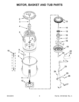 Motor, Basket And Tub Parts Diagram and Parts List for MVWB865GW1  Maytag Washer