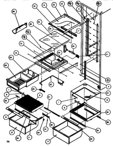 Shelving And Drawers Diagram and Parts List for SBDT520M-P1164101W  Amana Refrigerator