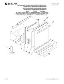 Door And Panel Parts Diagram and Parts List for JDB1095AWS41  Jenn-Air Dishwasher