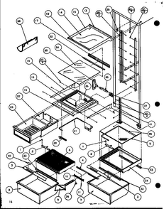 Refrigerator Shelving And Drawers Diagram and Parts List for SBD20K-P1117701W  Amana Refrigerator