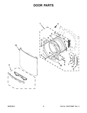 05 - Door Parts Diagram and Parts List for YMED8100DC0  Maytag Dryer