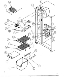 Freezer Shelving And Refrigerator Light Diagram and Parts List for SQD25MB3  Amana Refrigerator