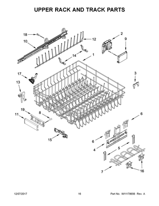Upper Rack And Track Parts Diagram and Parts List for JDTSS244GS0  Maytag Dishwasher