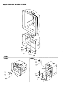 Light Switches And Drain Funnel Diagram and Parts List for BC21VL-P1325004WL  Amana Refrigerator