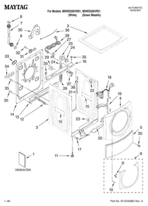 Top And Cabinet Parts Diagram and Parts List for MHWE500VW01  Maytag Washer