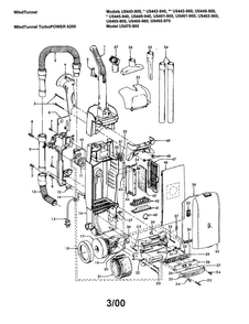 Wind Tunnel Diagram and Parts List for U5463-960  Hoover Upright Vacuum