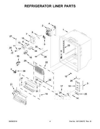 Refrigerator Liner Parts Diagram and Parts List for JFFCC72EHL01  Maytag Refrigerator
