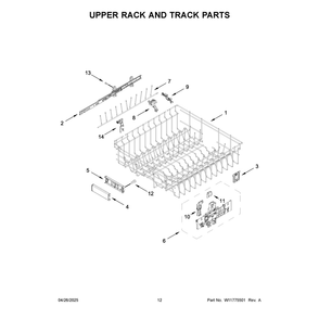 Upper Rack And Track Parts Diagram and Parts List for JDTS3924SM0  Jenn-Air Dishwasher