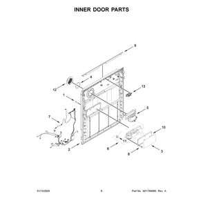 Inner Door Parts Diagram and Parts List for ADFS2524RZ0  Amana Dishwasher