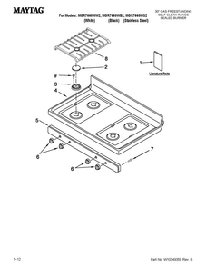 Cooktop Parts Diagram and Parts List for MGR7665WS2  Maytag Range