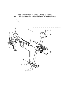 Burner Assembly Parts Diagram and Parts List for NGD4700YQ1  Amana Dryer