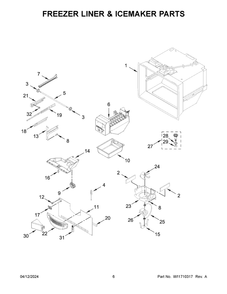 Freezer Liner And Icemaker Parts Diagram and Parts List for MBF1958FEZ08  Maytag Refrigerator