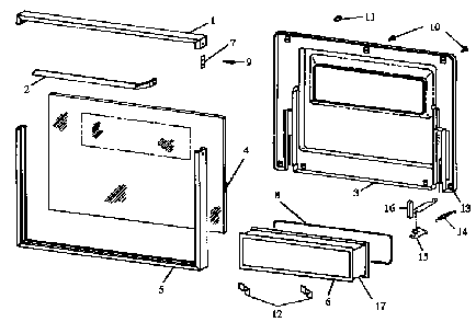 Glass Broiler Door Diagram and Parts List for RWS216UO P1132409N Caloric Wall Oven