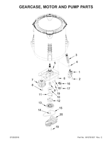 Gearcase, Motor And Pump Parts Diagram and Parts List for ATW4675EW0  Admiral Washer